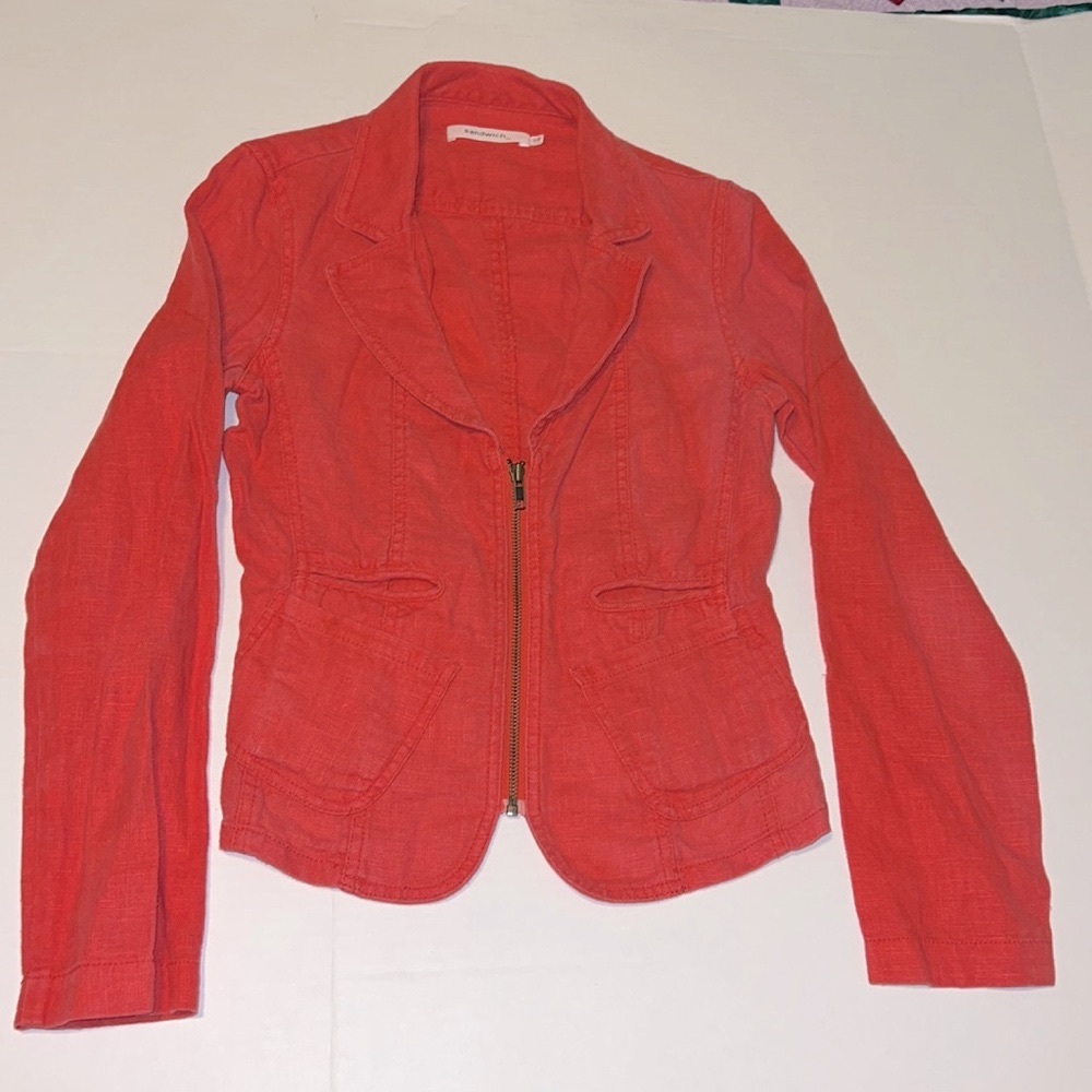 Coral Fitted Blazer w/Zipper Women’s Size 36 (US Size4) 100% Ramie (Linen)